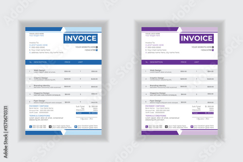 Invoice minimal design template. Bill form business invoice accounting
