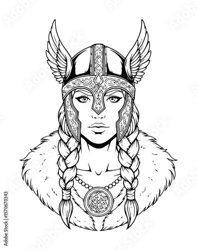 valkyrie viking woman warrior head sketch vector