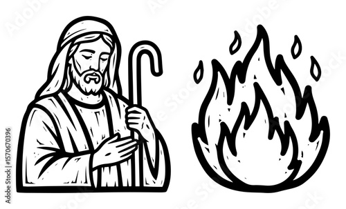 jesus good shepherd and holy fire icon set vector