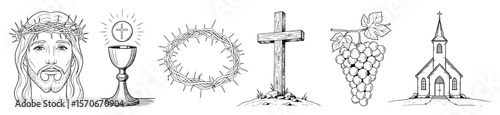 christian religion symbols set vector illustration