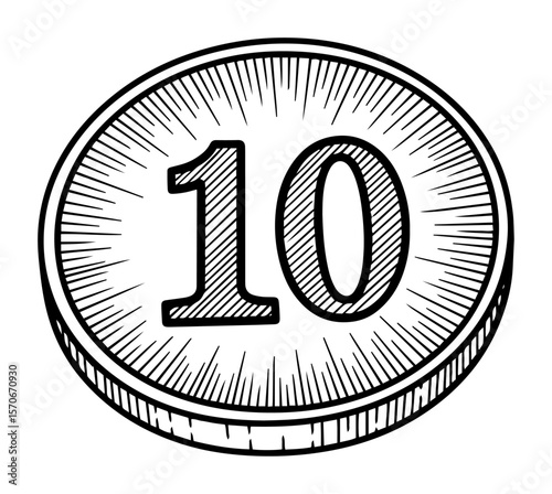 vintage ten coin token sketch vector illustration