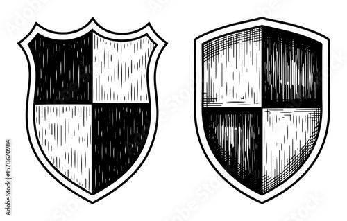 checkered shield heraldry sketch vector set