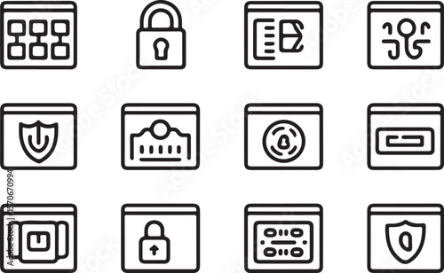 Secure Web Application Icons  A Collection of Line Art Graphics for UI Design