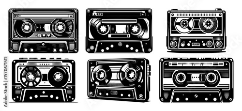 retro audio cassette tapes set vintage vector illustration
