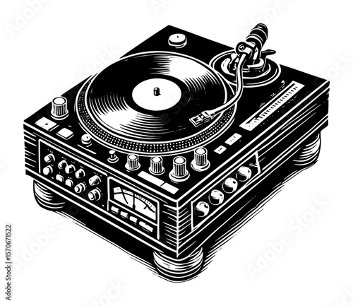 vintage dj turntable record player vector illustration