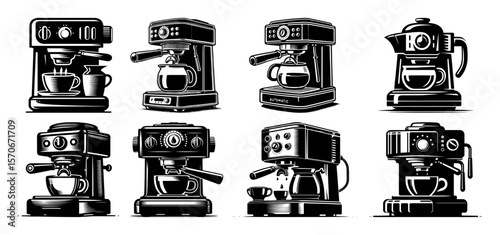 vintage espresso machine icon set vector illustration