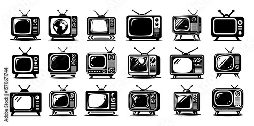 retro tv television icon set vector collection