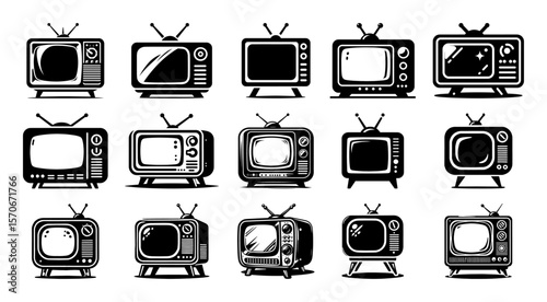 vintage television retro tv icon set vector