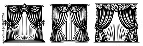 vintage theater curtains sketch vector set