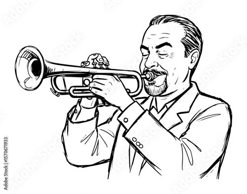 trumpet player jazz musician line art vector illustration