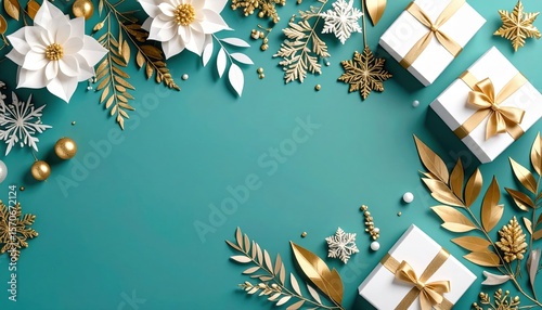 Festive gift arrangement with elegant decorations christmas celebration graphic design holiday vibes aerial view seasonal aesthetics