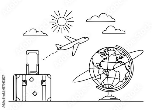 travel around the world concept vector line art