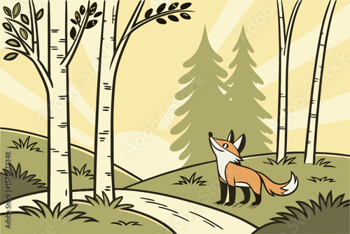 Curious Fox in Forest Clearing – Vector.