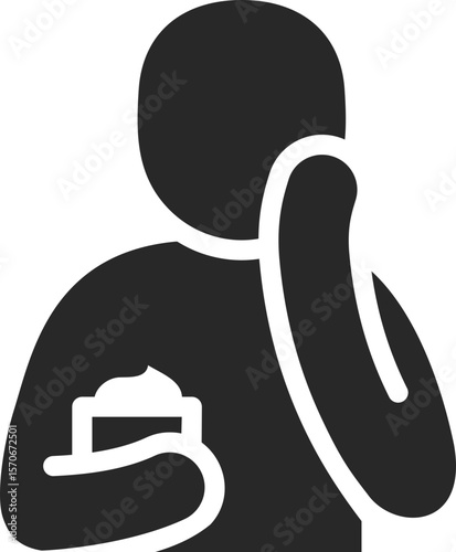 Person applying skincare cream solid icon used in beauty, wellness, and self-care routine designs.