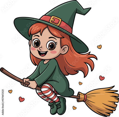 Witch flying on a broomstick logo transparent png vector