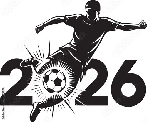 Soccer player kicking a ball in 2026. logo transparent png vector