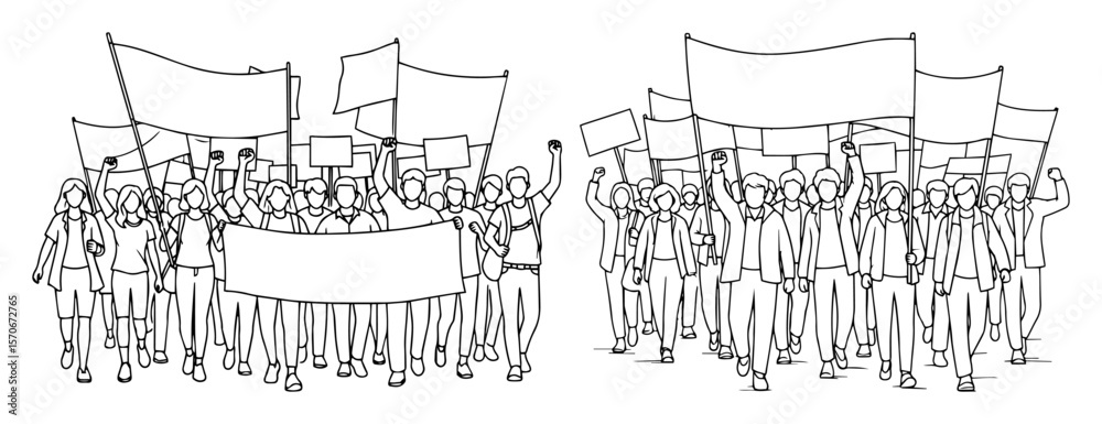 Obraz premium crowd of protesters with banners and flags