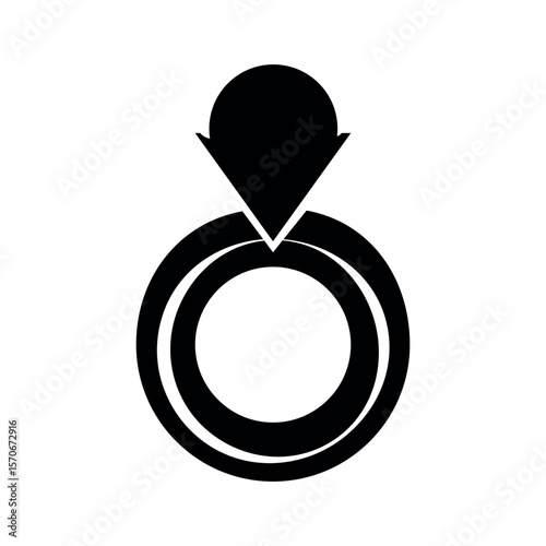 Elegant black silhouette of a diamond engagement ring with a crown top on a white background.