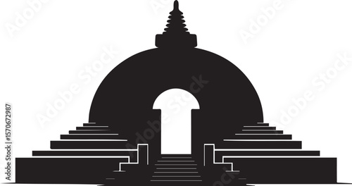 A silhouette of a detailed Buddhist Stupa