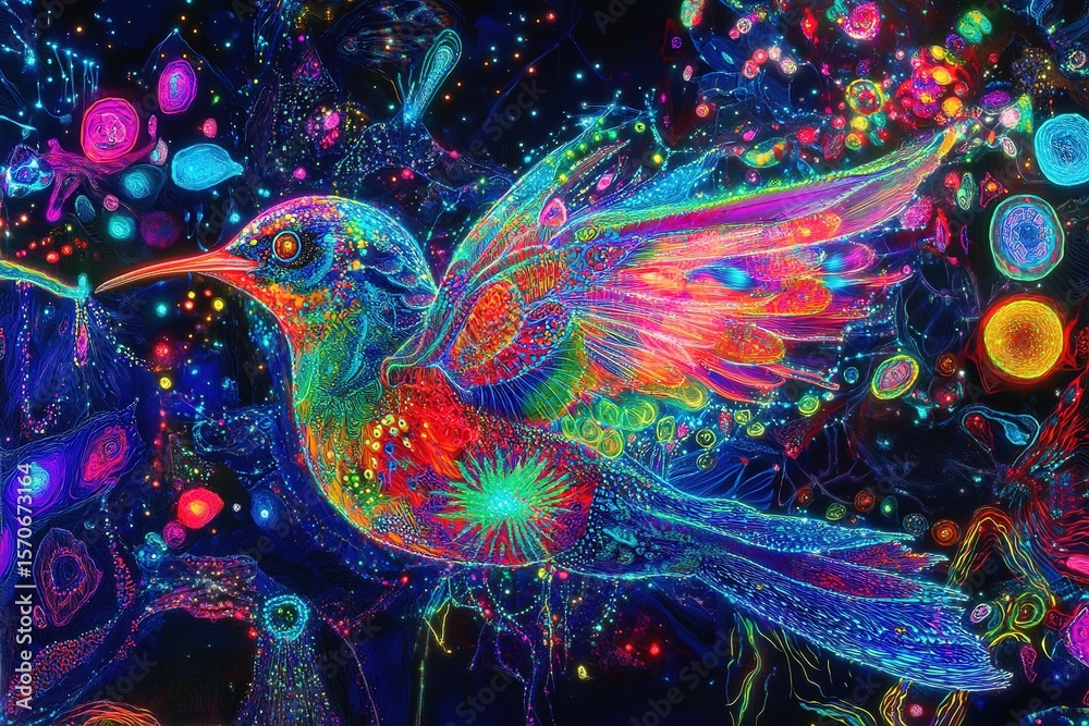 Fototapeta premium A mesmerizing explosion of neon colors swirling in a cosmic dance, fluid motion, deep contrast, glowing energy