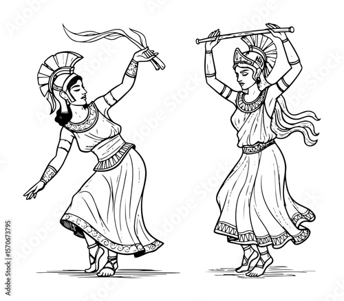 ancient greek women dancing with sticks