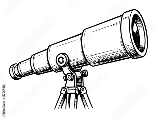 classic telescope on tripod sketch
