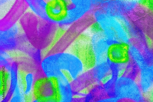 Vibrant graffiti art in neon blue, green, purple. Bold 90s urban style, fluid textures, trippy effects. Backgrounds, digital art, street visuals, modern 90s creative banner.