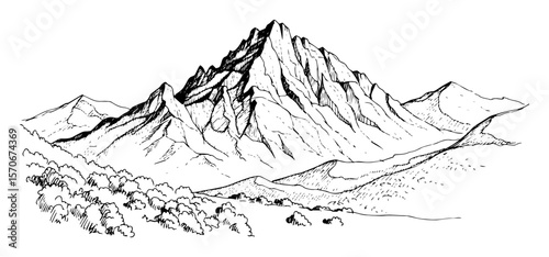 mountain landscape with trees sketch