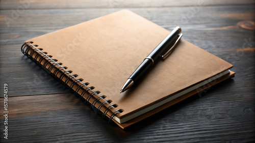 Wallpaper Mural A close up of a spiral notebook with a brown cover and a black pen resting on top of the notebook Torontodigital.ca