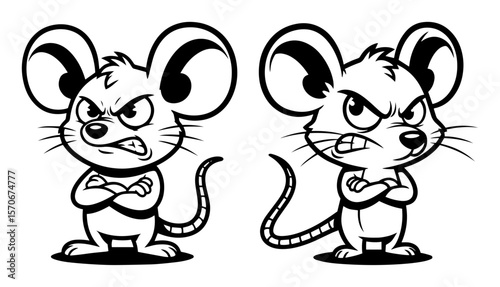 two angry cartoon mice crossing arms