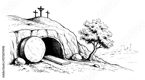 easter empty tomb resurrection line art illustration