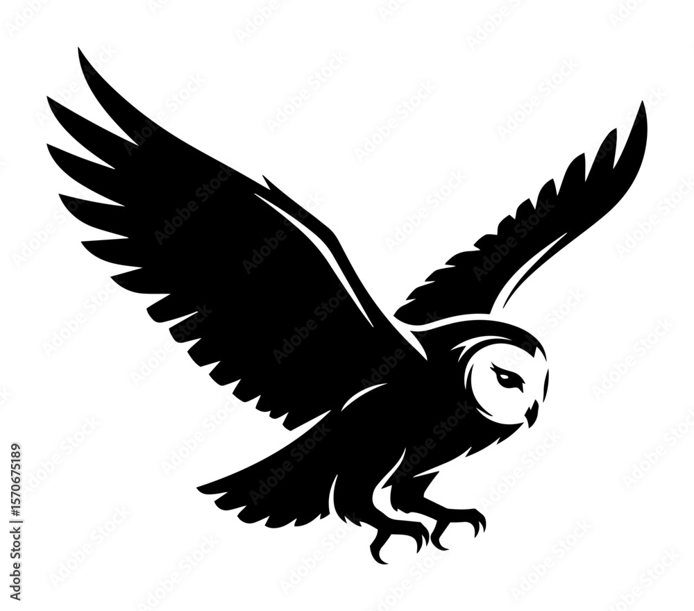 Obraz premium barn owl in flight silhouette vector illustration