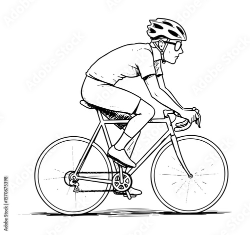 road cyclist riding bicycle line art illustration