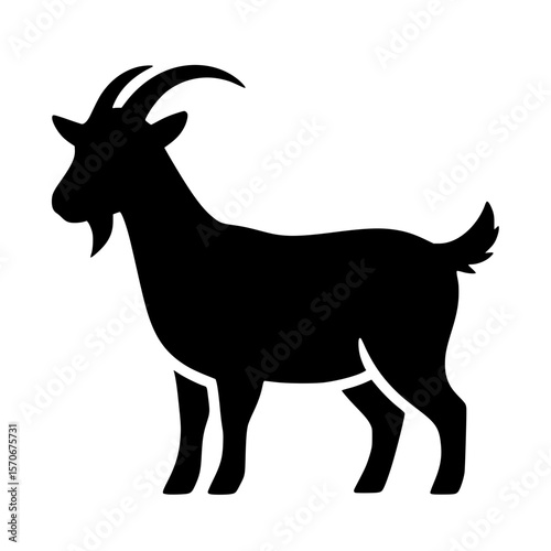 Vector silhouette of a striking black silhouette of a goat standing proudly, isolated on a clean white background