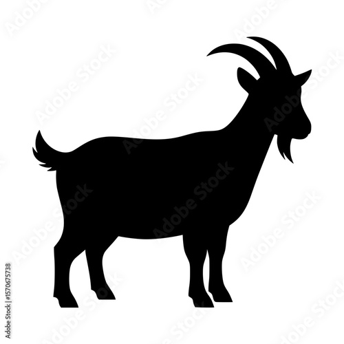 Vector silhouette of a striking black silhouette of a goat standing proudly isolated on a white background