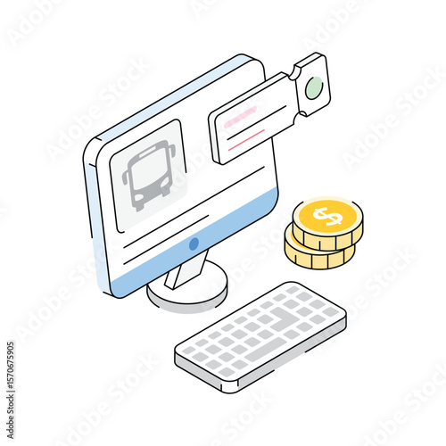 Get this isometric icon featuring bus ticket pass
