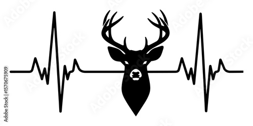 deer heartbeat antler heart pulse line art illustration