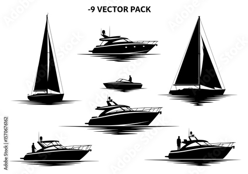 Vector silhouette of collection of black silhouette vector silhouettes of various boats and yachts isolated on white background
