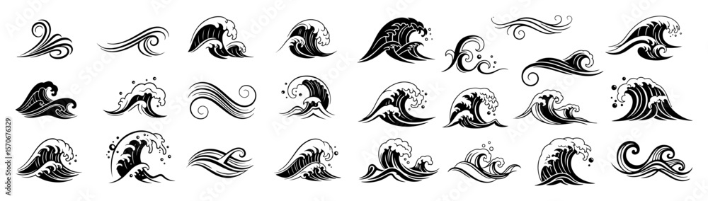 Obraz premium ocean sea waves collection vector graphic elements