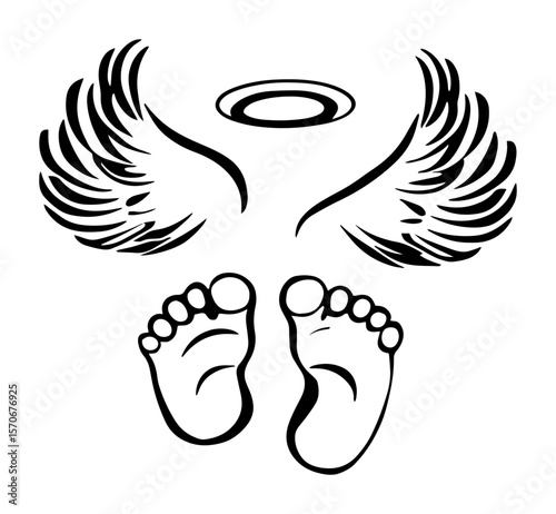 angel wings halo and baby feet memorial vector icon