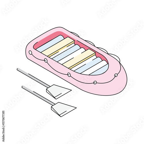 A premium isometric icon of rubber boat adventure