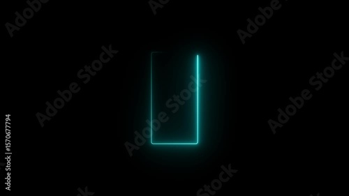 Neon light frame neon light photo frame background, Glowing blue neon lights background. Defocused cyan color LED light rectangle on dark black abstract geometric empty space