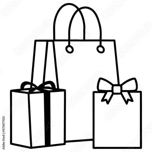festive shopping bags and presents on white background