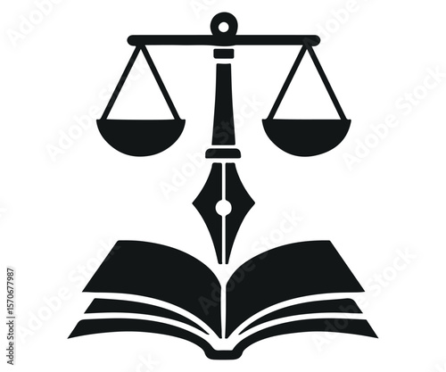 Law Firm Logo – Justice Scale with Book and Pen Icon for Legal Branding