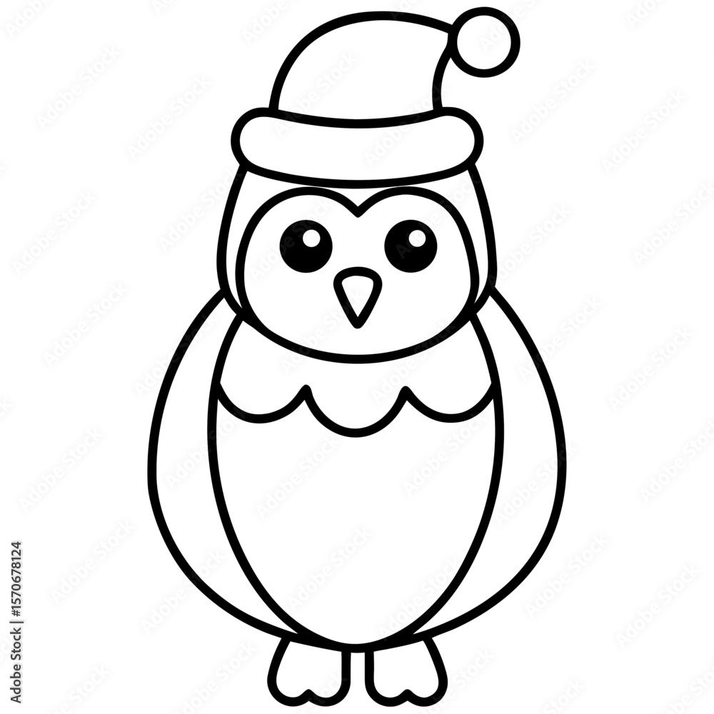 Naklejka premium snowy owl with santa hat on white background
