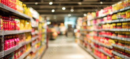 The colorful array of products in a bustling supermarket aisle.