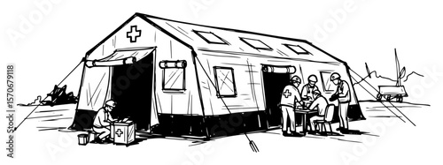 field hospital medical tent for disaster relief sketch vector