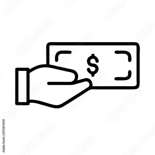 Hand holding cash dollar bill as a payment mode icon  