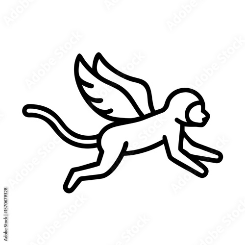 Flying monkey illustration with wings in a minimalist style  