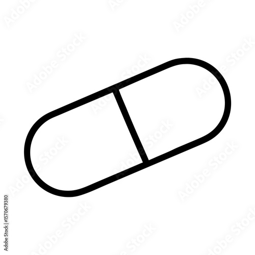 Pill with broken line symbol in minimalist black and white style  